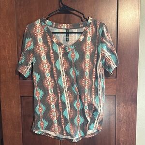 Tribal Print V-Neck Top - Multicolor